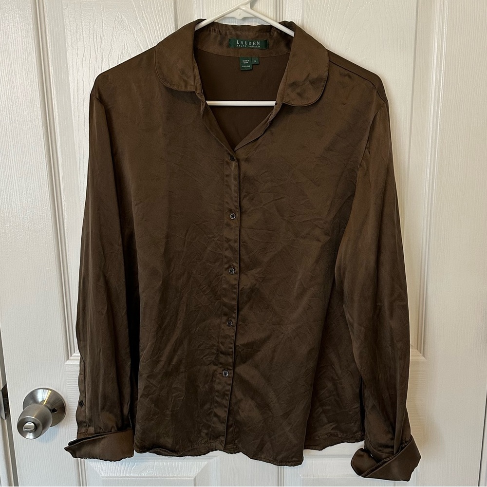 Ralph Lauren Brown Silk Button Down Blouse